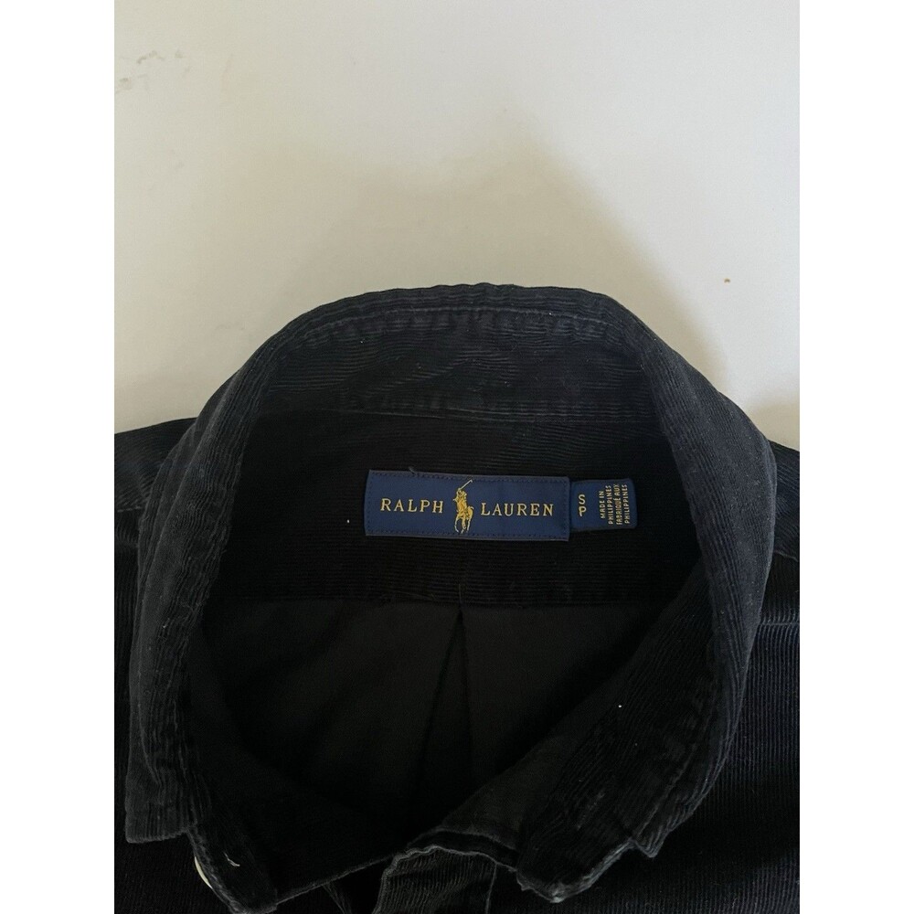 Polo Ralph Lauren Black Corduroy Button-Down Shirt Red Logo Long Sleeve Small - Picture 5 of 7